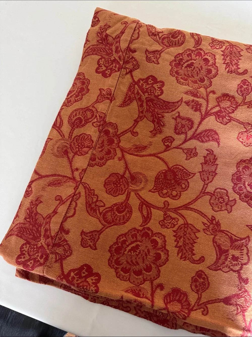 Pottery Barn Red and Cream Floral Jacquard Tablecloth